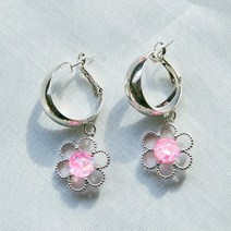 러빈볼 드로잉 플라워 스노우볼 귀걸이_후프 (Drawing Flower Snowball Earrings_Hoop)
