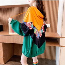 봄과 가을 그물 레드 콘트라스트 여성 라운드넥 후드티