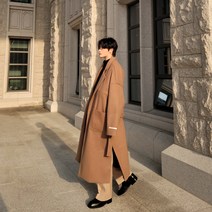 제스토 남녀공용 로브 울 오버핏 맥 롱 코트 봄 겨울 여자 가운 블랙 그레이 브라운