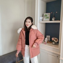 퍼 후드 투톤 다운 점퍼 겨울 여성 단색 루즈핏 케쥬얼 패딩