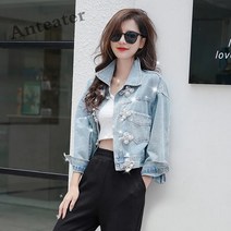 [Anteater]여성 봄 패션 청자켓 꽃자수 데님 자켓 xin216BN9
