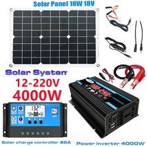 태양광 발전기 12V 220V 4000/6000W 태양 광 발전 시스템 세트 전지 패널 컨트롤러 스마트 LCD 디스플레이, 08 4000W-12V to 220V