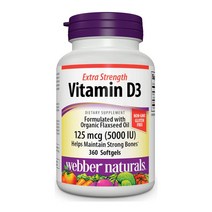 Webber Naturals Vitamin D3 웨버 내추럴스 비타민 D3 5000 IU(125mcg) 360소프트젤 아마씨유 200mg 함유, 1개, 기본