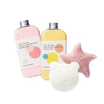 나띵프로젝트 촉감놀이 목욕세트버블바스 2종 + 곤약스펀지 2종, 그린+핑크
