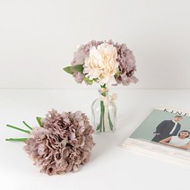 cocooning 홈가드닝 조화부쉬 3color 5송이피어니번들 인테리어 조화, 믹스블루