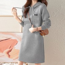 칸 라벨 포켓 후드 원피스