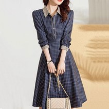 데일리 격자 세미 셔츠 원피스