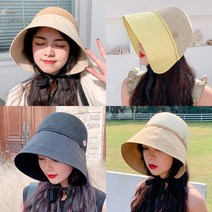 오몬드 자외선 차단 햇빛 가리개 챙이 넓은 버킷햇 라피아햇 귀여운 심플 캐주얼 벙거지 보넷 모자 밀짚 왕골 라탄 리본 여름 비치 데일리 산책 챙모자