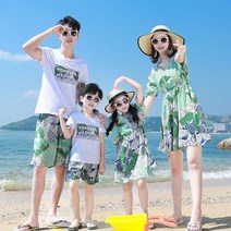 여름 엄마 아빠 호캉스 그린 원피스 시밀러 가족여행 패밀리룩