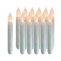 불꽃 없는 LED 테이퍼 캔들 12개 세트 따뜻한 흰색 깜박이는 불꽃 조명 배터리 작동 플로팅 캔들 교회 파티 할로윈 장식용 LED 테이퍼 휴대용 캔들스틱, Set of 12 Warm White