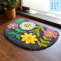 엔틱 빈티치 키치 반원 반달 러그 털실 매트 미끄럼 방지 흡수 매트 화장실 욕실 발매트 현관문 카페트 복고풍 빨아쓰는 세탁가능, 다크 그레이