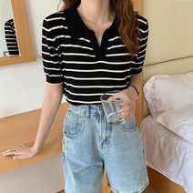 줄무늬단카라반팔니트