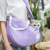 고양이 강아지 댄디 크로스백 캐리어 반려동물 가방 애완동물 안전이동백 캔버스백 여행, 퍼플_L(43x11x29cm)