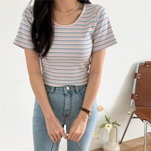 셀러허브(잡화) 여자 여름 줄무늬 단가라 반팔 티셔츠