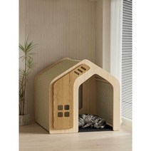 고양이 강아지 집 애견 하우스 동굴집 원목 이름각인, M사이즈통기성천장(20파운드이내사용가능)