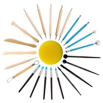 목공기계부품24 PCS 도자기 조각 도구 나무 손잡이 도구 바위 그림 도자기 클레이 모델 양각 네일 아트, 01 YELLOW