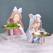 북유럽 바니 소녀 골드 트레이 장식 접시 인형 인테리어 소품 디자인 아이디어 상품, 핑크