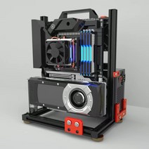 오픈형 본체 케이스 서버랙 조립 커스텀 PC 데스크탑, MATX 중형 섀시 지원(블랙)