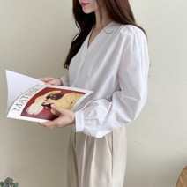 마롱패션 브이 셔링 핑크 소라 화이트 여성 봄 여자 블라우스