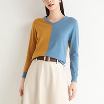 0 velys 여성용 스페셜한 데일리룩 컬러 배색 브이넥 긴팔 니트 CST1328