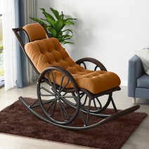 철제흔들의자 원목흔들의자 흔들의자 여름 리클라이닝 의자 등나무 가정용 편직 게으른 발코니 레저 소요 어른 노인, 7.지존 스타일 블랙 브라운 방석 브라운 러그