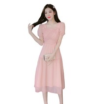 PY 여름 핑크색 트래블 하이웨이스트 원피스