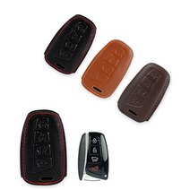 이너스 현대 신형 4버튼 그랜져HG 맥스 크루즈 에쿠스 스마트 키 천연 소가죽 케이스, 카멜