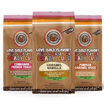 미국직구 크레이지 컵 데카프 향이 나는 커피 버라이어티 팩 시나몬 프렌치 토스트 카라멜 바닐라 호박 캐러멜 향신료 10온스 봉지 양조 향이 나는 핫 또는 아이스 데카프 커피 버라이어티 3Pa, 상세참조, 수량