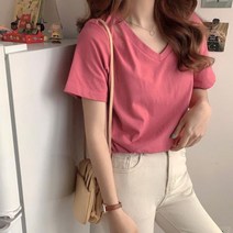 웬디 반소매 브이넥 코튼 반팔티 TS11274