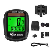WEST BIKING 태양 전원 자전거 컴퓨터 무선 방수 속도계 주행 거리계 자동 웨이크 업, 1개, Black, 단일