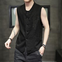 남성 면 마 조끼 민소매 가디건 봄 여름 간절기 베스트 얇은 빅사이즈SFW0309006