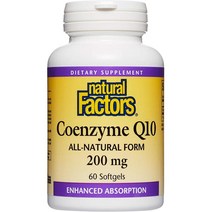미국직구 내츄럴 팩터즈 코엔자임 Q10 화이트보틀 화이트탑 200mg gluten-free 60soft gel 1팩, 수량, 상세참조
