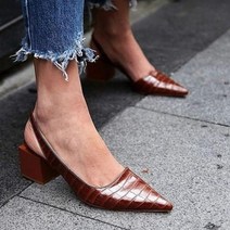 미들힐 스트랩힐 여성힐 통굽힐 여성용 Mid Heeled Shoes 레트로 악어 패턴 펌프