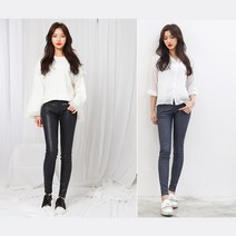 여성 여자 코팅 스키니 데님 팬츠 슬림 데일리 청바지