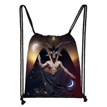 복조리백팩 남자 여성캐주얼백팩 666/우박 Satan / Baphomet Drawstring 가방 여성 캐주얼 배낭 보관 여행 십대 소녀 Bookbag