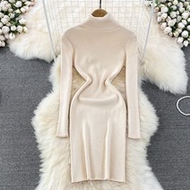 2023 써스데이 아일랜드 하라주쿠 스타일 원피스 우아한 터틀넥 긴 소매 니트 bodycon 연필 드레스