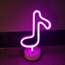감성소품 네온사인 간판 크리에이티브 LED 음악 노트 모양 네온 사인 배터리 전원 및 USB 밤 벽 램프 어린, 10 pink with  base