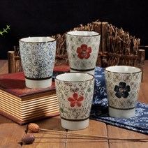 (해외구매대행) 4종세트 작은 꽃무늬 레트로 디자인 세라믹 컵(4p)_PPA450, 혼합컬러(4종)