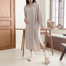 브이와이 VY 여자 사이드슬릿 편한 롱슬리브 롱원피스