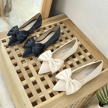 [또오세] 여성 뾰족코 왕리본 플랫슈즈 단화 데일리 1cm