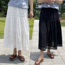 아이보리앤코 코코즈 펀칭 레이스 치마 자수 밴딩 스커트