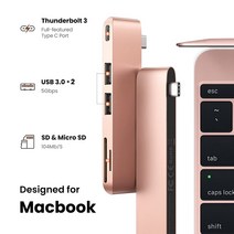 USB 허브 C TF SD 리더 (2) USB 3.0 맥북 100W PD 벼락 3 USB 허브 C 어댑터와 에어 프로 12 13 15 16 2 020 2 019 A2141, 로즈골드