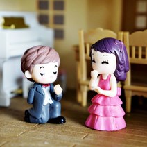 [짱카몰] 프로포즈미니어쳐2종 소년소녀남녀 결혼선물 테라리움, 피규어세트 + 코르크 원형 잔디판