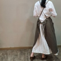 방가지똥 앞치마 롱주름 엑스자 브라운카키 린넨 앞치마