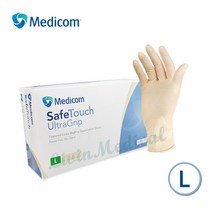 메디콤 세이프터치 울트라그립 라텍스 의료용 진료용 천연 고무 장갑 아이보리 L 100매, ., 대(L)