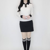 티앤드골프 여성 골프 봄 가을 카라 골드 단추 포인트 긴팔 니트 골프웨어 골프복 라운딩룩