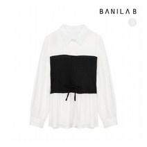 [바닐라비] 여성 카라 배색 뷔스티에 리본 블라우스