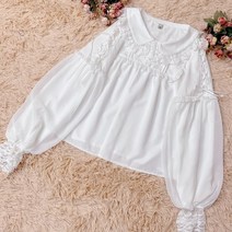 하이넥 블라우스 니트 면접 스타일 과자 여성 스 칼라 셔츠세련된 긴 랜턴 슬리브 블랙 화이트