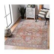 Georgia Collection Eira Machine Washable Area 러그 - 오리엔탈 페르시아 메달리온 페이디드 스타일 - 거실 침실 빈티지 디스트레스 카펫 - 테라