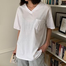 로로텐 브이넥 기본 반팔 티셔츠 면 무지 여성 빅사이즈